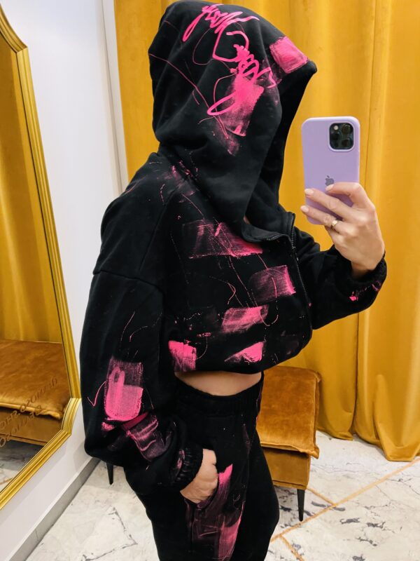 Joanna Muzyk bluza na zamek BLACK/RÓŻ FARBA