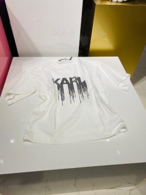 T-shirt z kryształkami logo KARL biały